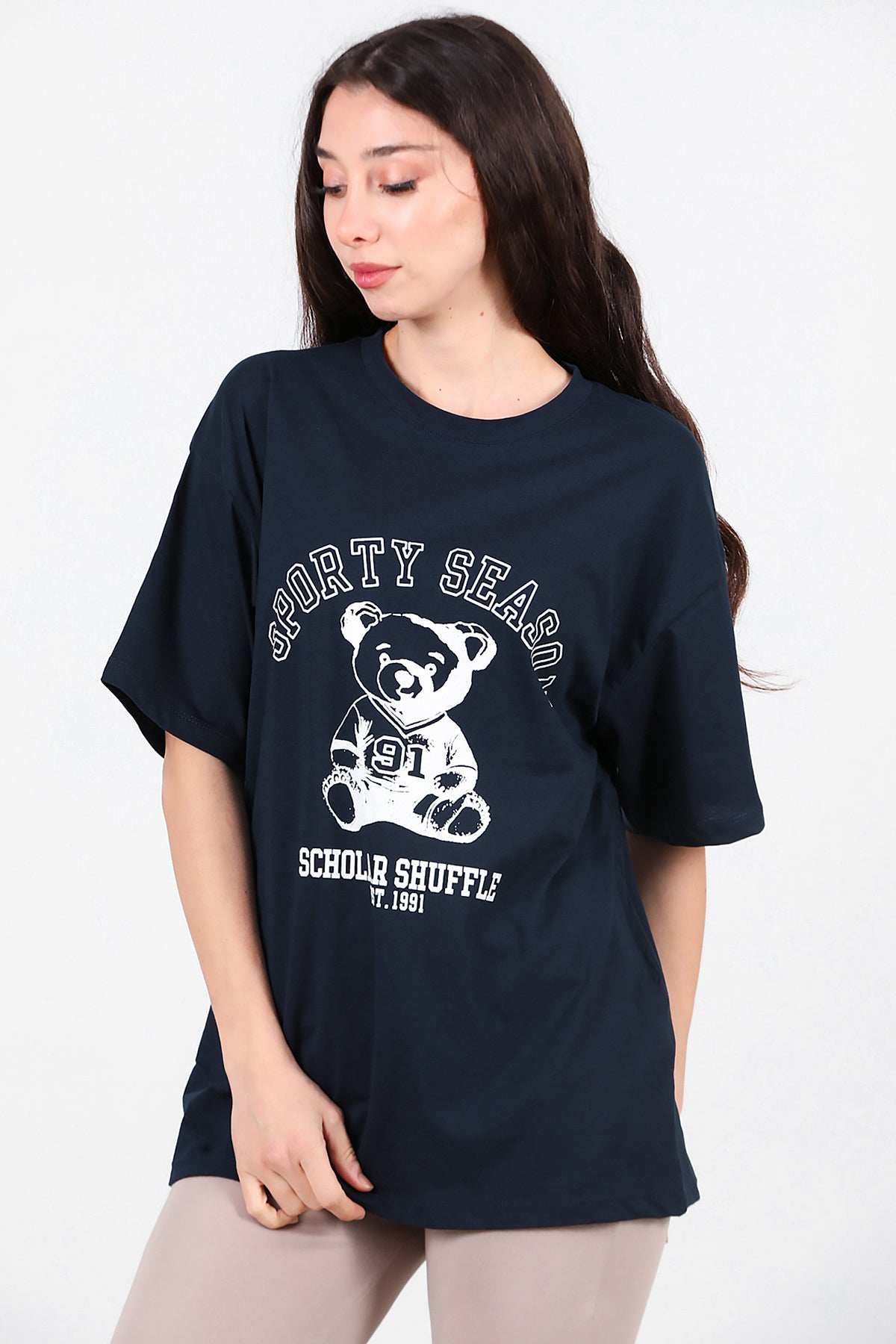 Kadın Baskılı T-Shirt Lacivert