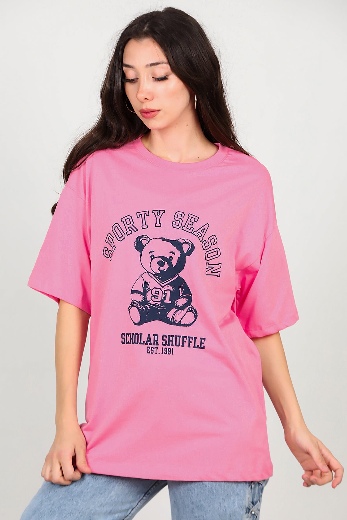 Kadın Baskılı T-Shirt Pembe