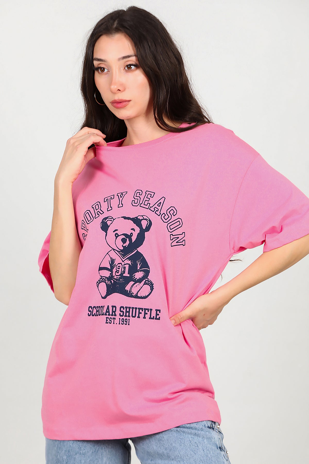 Kadın Baskılı T-Shirt Pembe