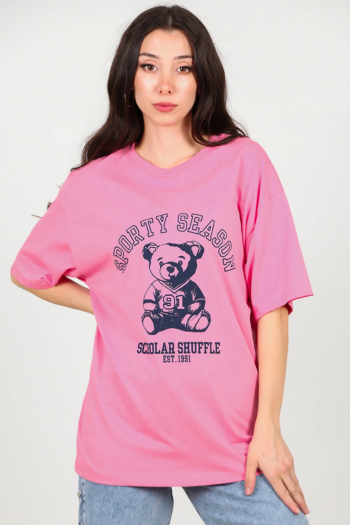Kadın Baskılı T-Shirt Pembe