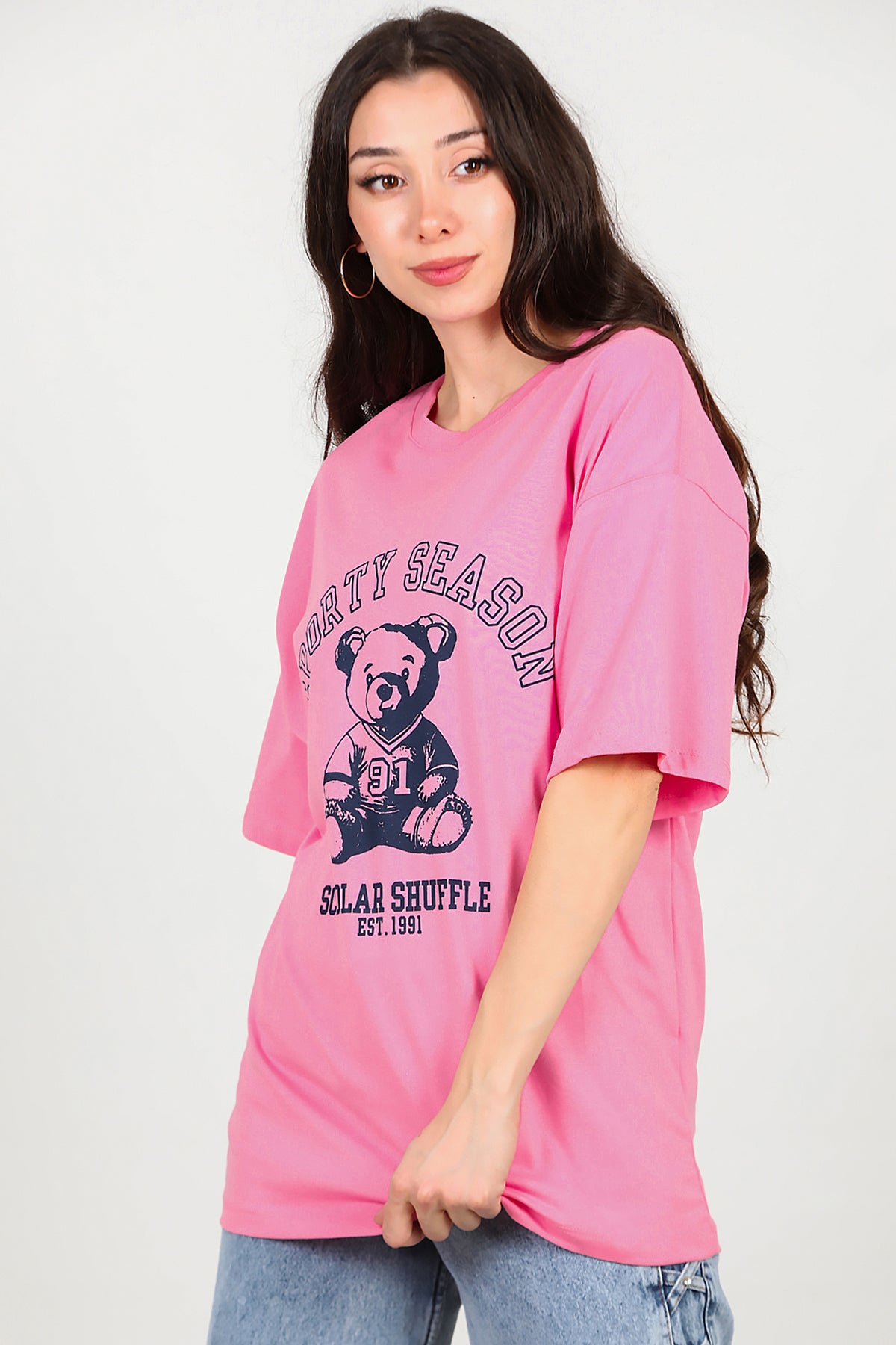 Kadın Baskılı T-Shirt Pembe