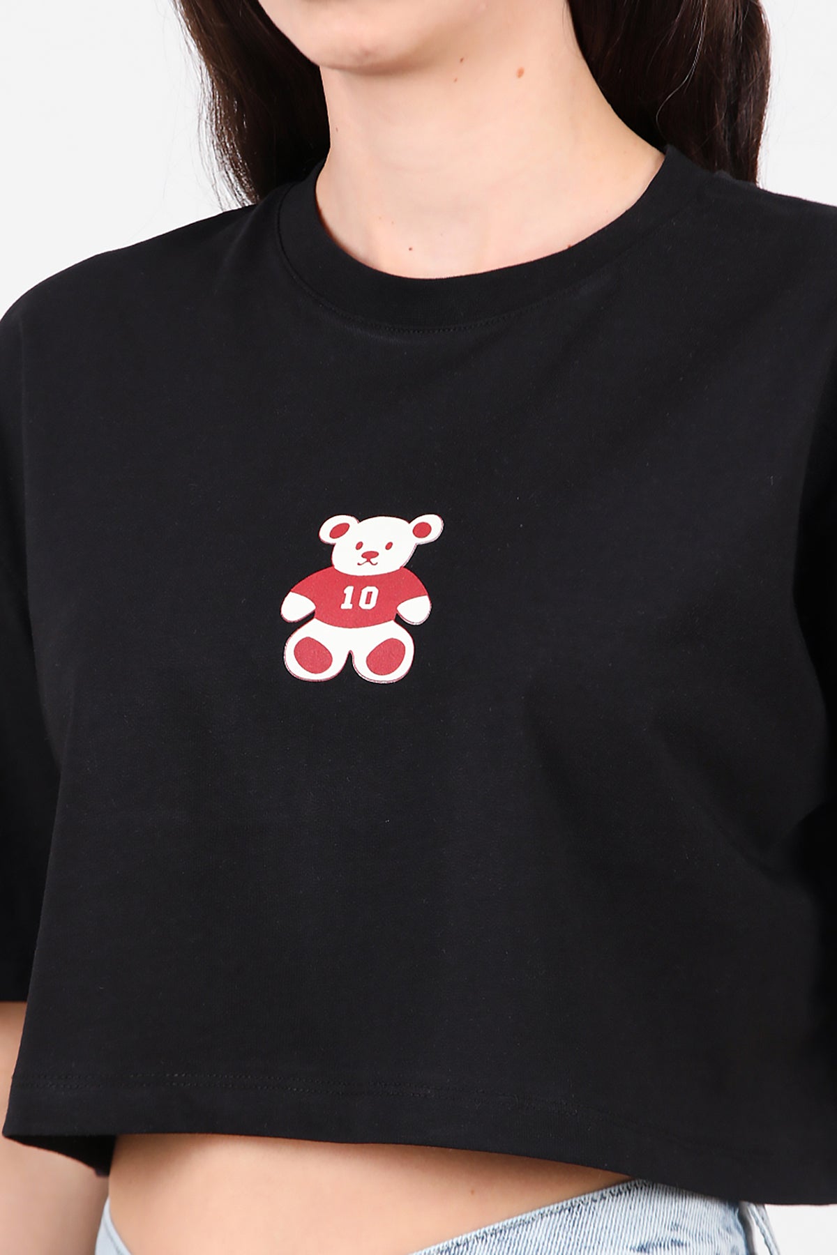 Kadın Bisiklet Yaka Kısa T-Shirt Siyah