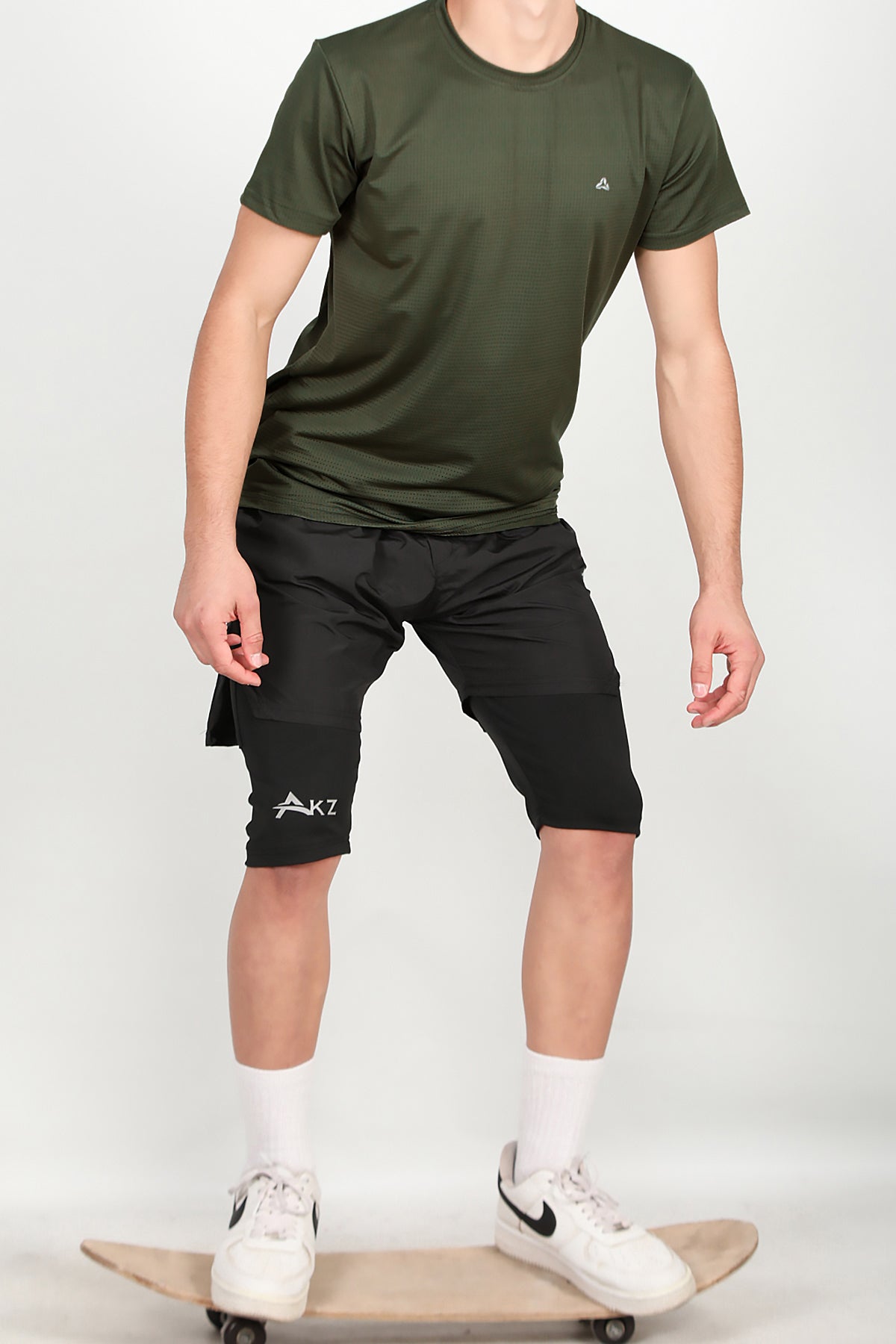 Erkek Bisiklet Yaka T-shirt Haki