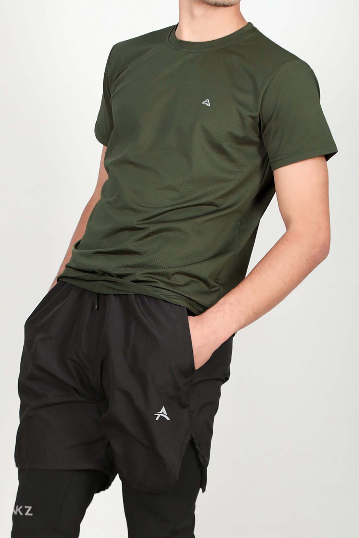 Erkek Bisiklet Yaka T-shirt Haki