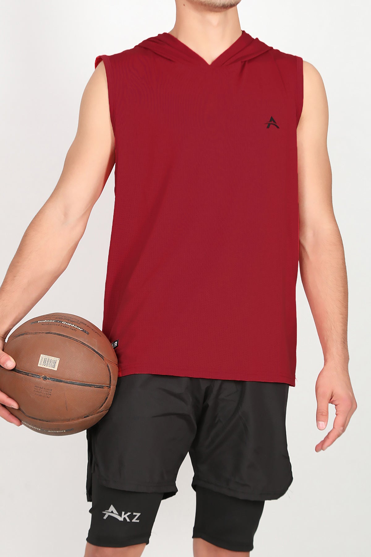 Erkek Kapşonlu Kolsuz T-shirt Kırmızı