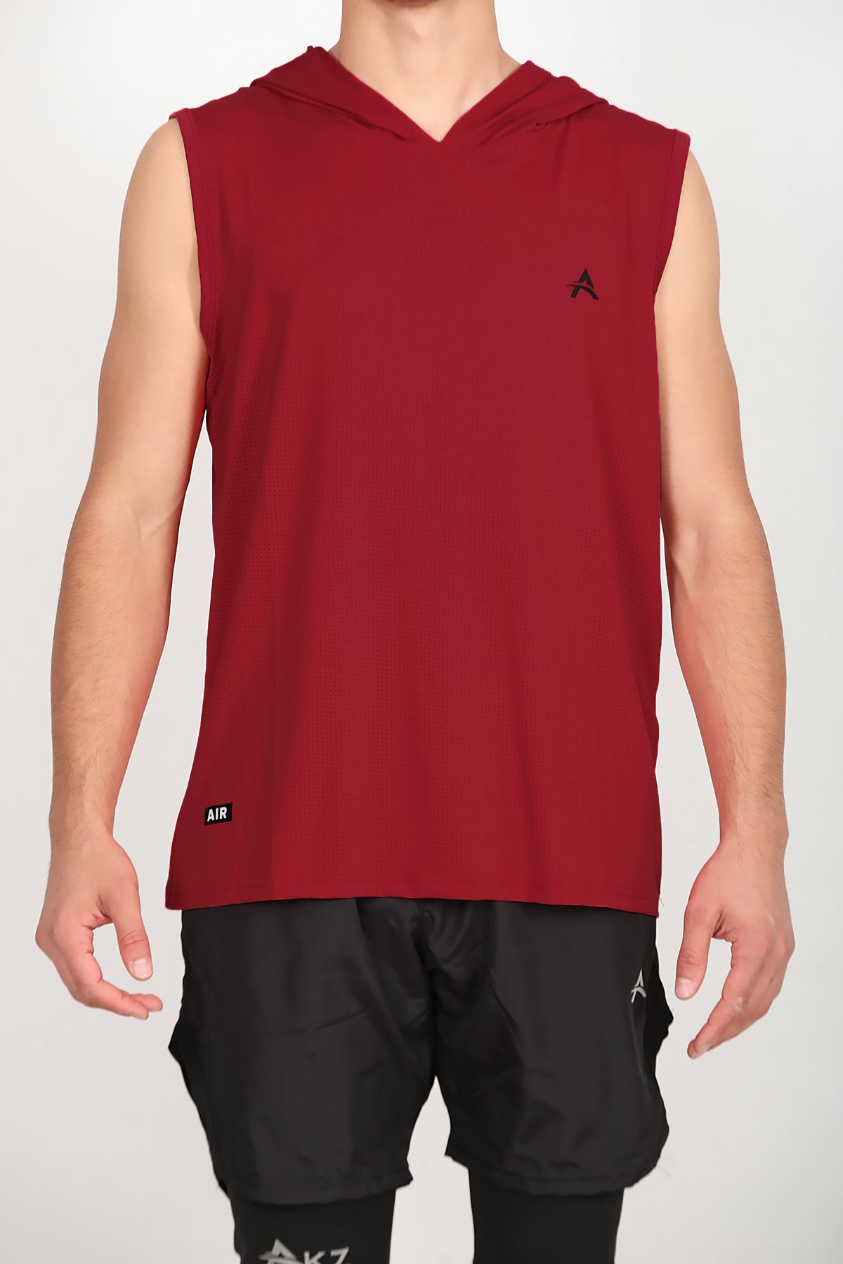 Erkek Kapşonlu Kolsuz T-shirt Kırmızı