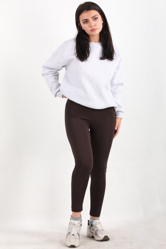 Cozyfit Kadın Yüksek Bel Şardonlu Tayt Kahverengi