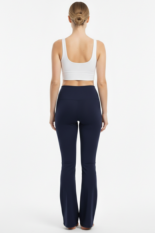 Slitflare Kadın Yüksel Bel Yırtmaçlı İspanyol Paça Tayt Lacivert