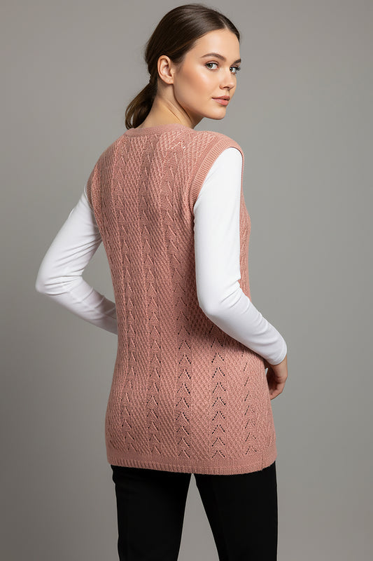 Büyük Beden Örgü Yelek Pudra