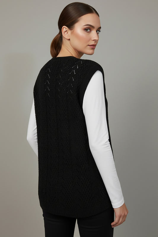 Büyük Beden Örgü Yelek Siyah