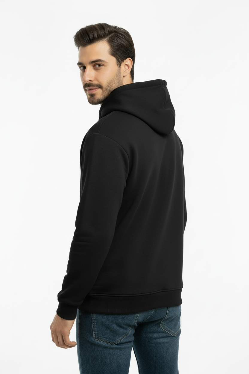 Erkek Kapşonlu İçi Polarlı Sweat Siyah