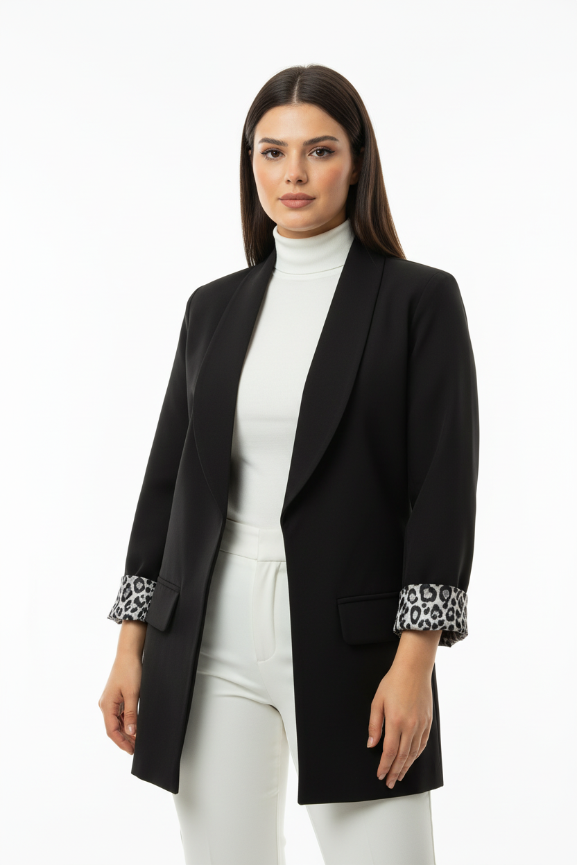 Leopard Blazer Ceket Siyah - Detay