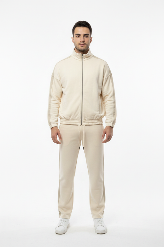 Erkek Yanları Şeritli Eşofman Taş - Tam Boy Ön Görünüm