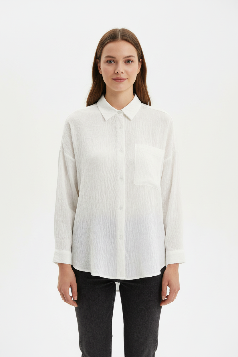 Kadın İçi Atletli Gömlek Ekru - ön görünüm