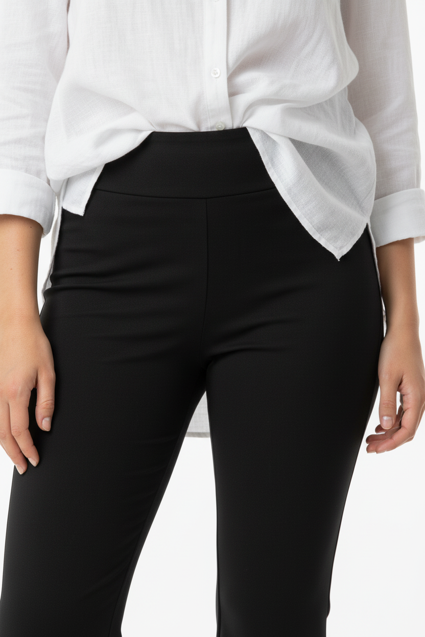 Siyah Yüksek Bel İspanyol Paça Tayt Detay Çekim