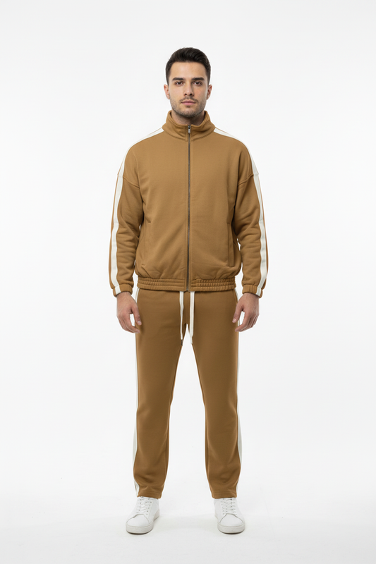 Erkek Yanları Şeritli Eşofman Hardal - Tam Boy Ön Görünüm