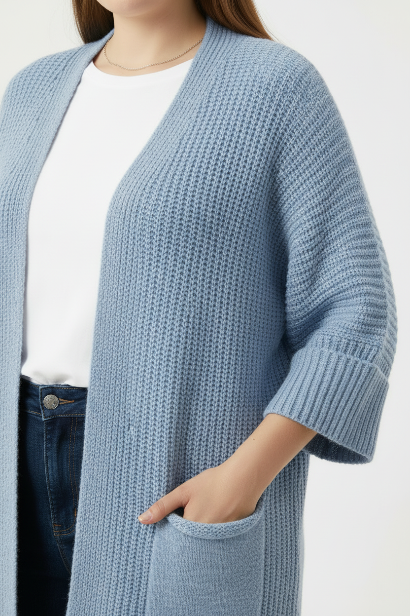 Büyük Beden Cepli Hırka Mavi - detay