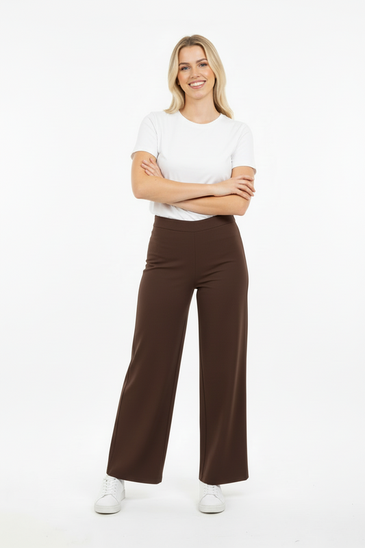 PALAZZO Kadın Bel Lastikli Bol Paça Kot Pantolon Kahverengi