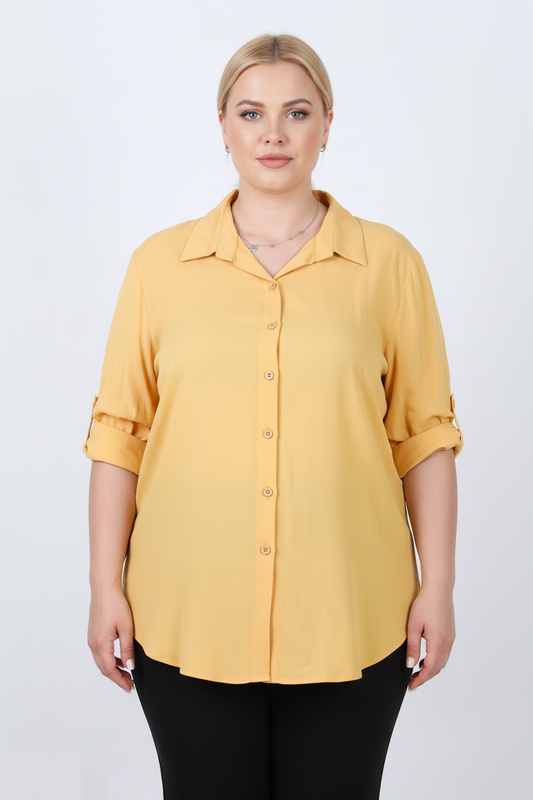 Serene Büyük Beden Kol Katlamalı Gömlek Sarı