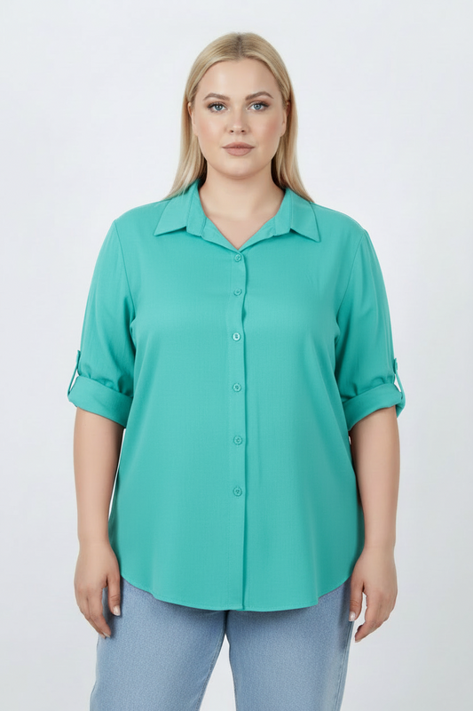 Serene Büyük Beden Kol Katlamalı Gömlek Mint