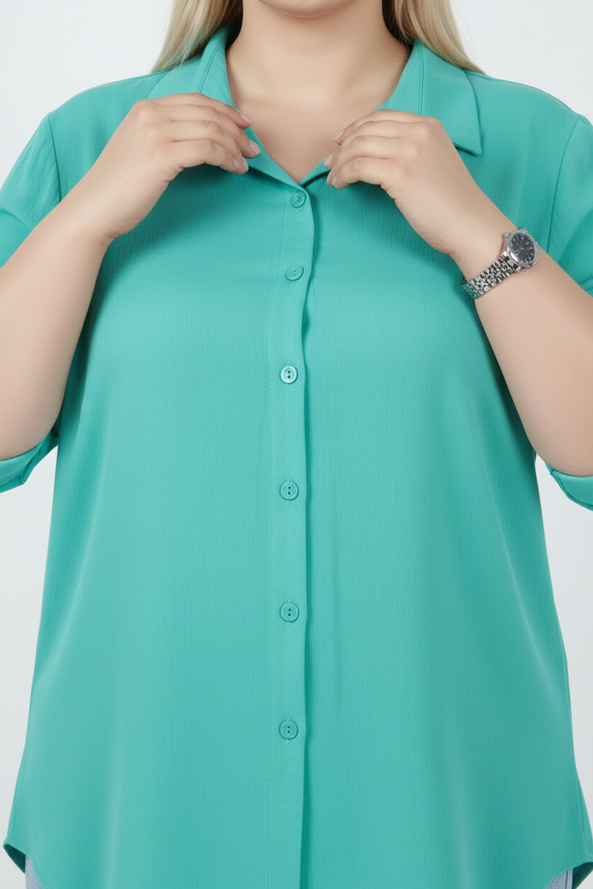 Serene Büyük Beden Kol Katlamalı Gömlek Mint