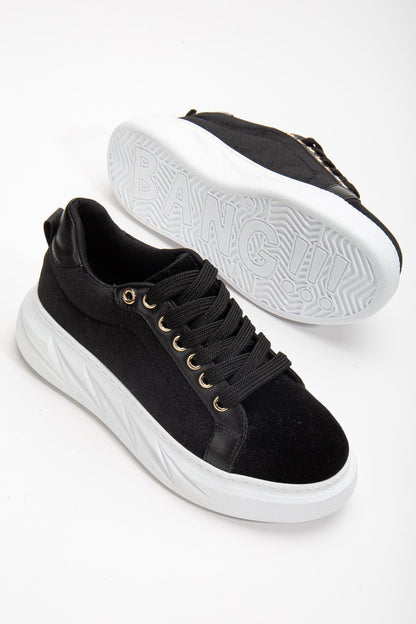 Nerina Siyah Kadife Kalın Tabanlı Gold Detaylı Sneakers