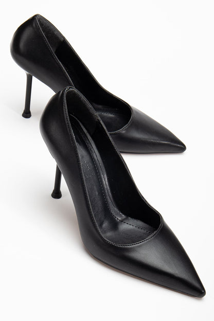 Dorethy Kadın Topuklu Ayakkabı Siyah Cilt Stiletto