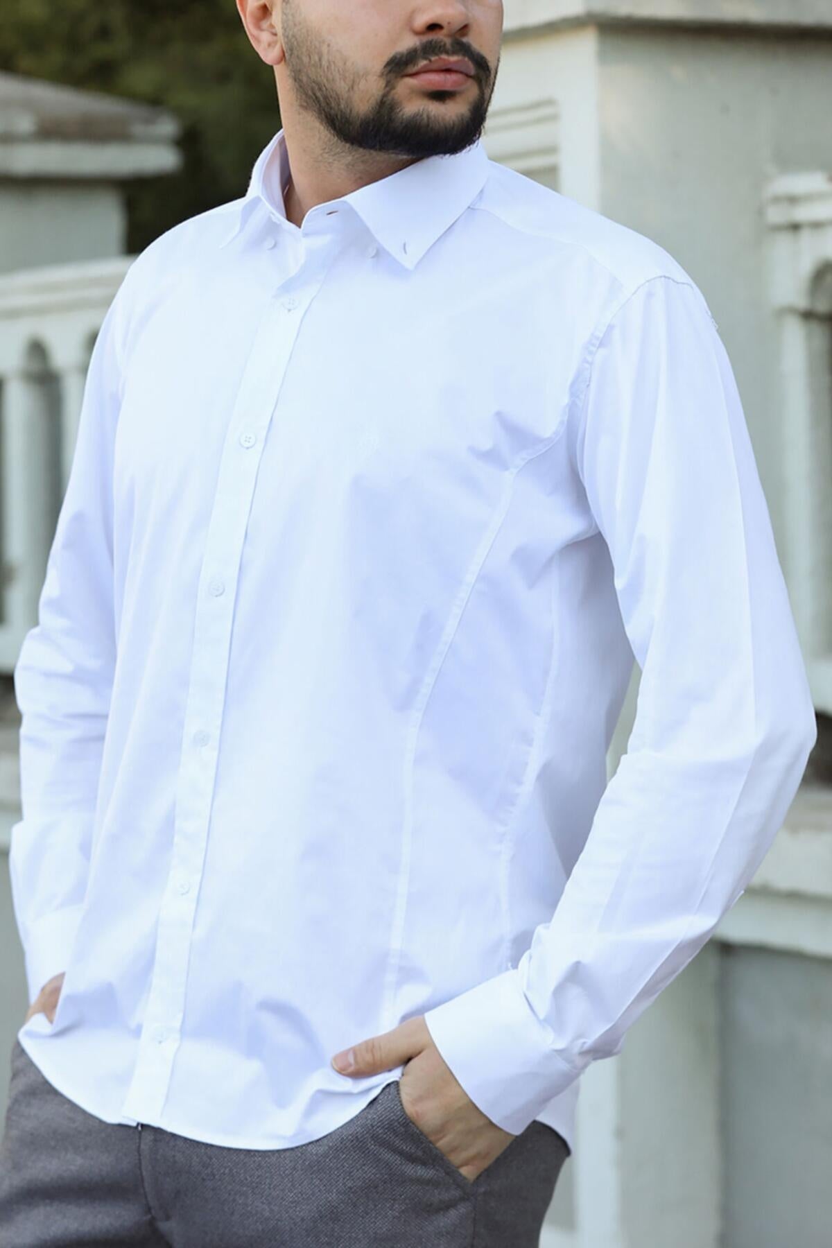 Erkek Saten Gömlek Beyaz