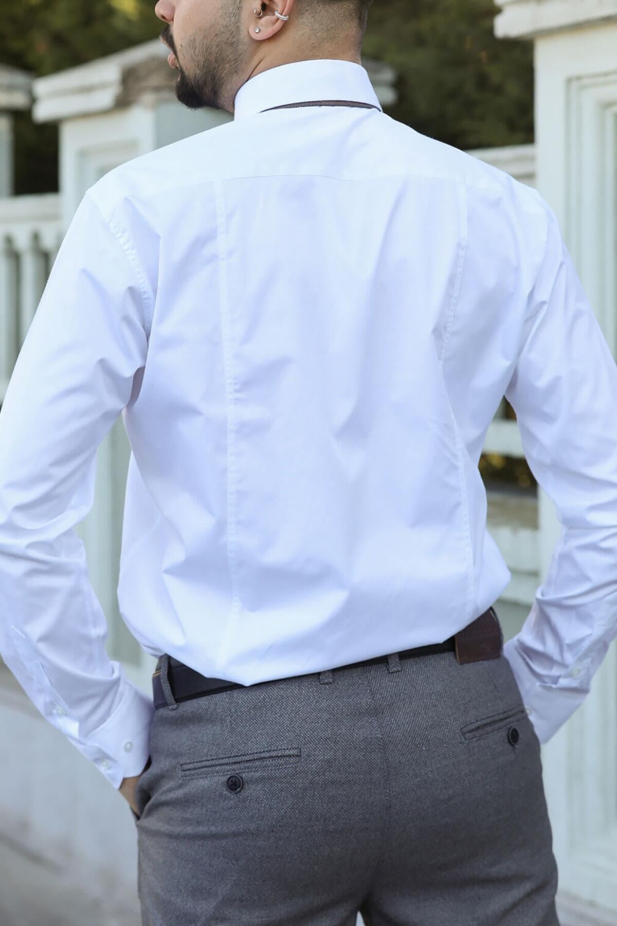 Erkek Saten Gömlek Beyaz