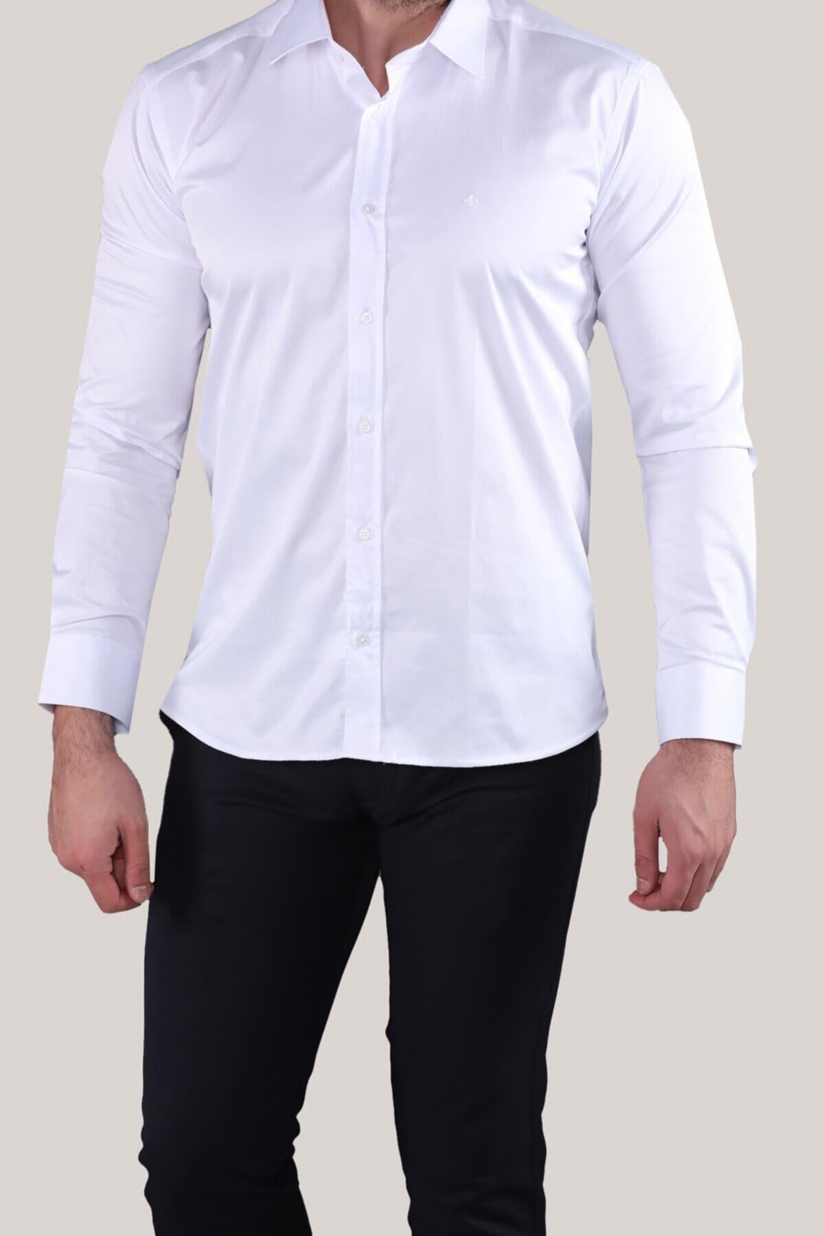 Erkek Saten Gömlek Beyaz