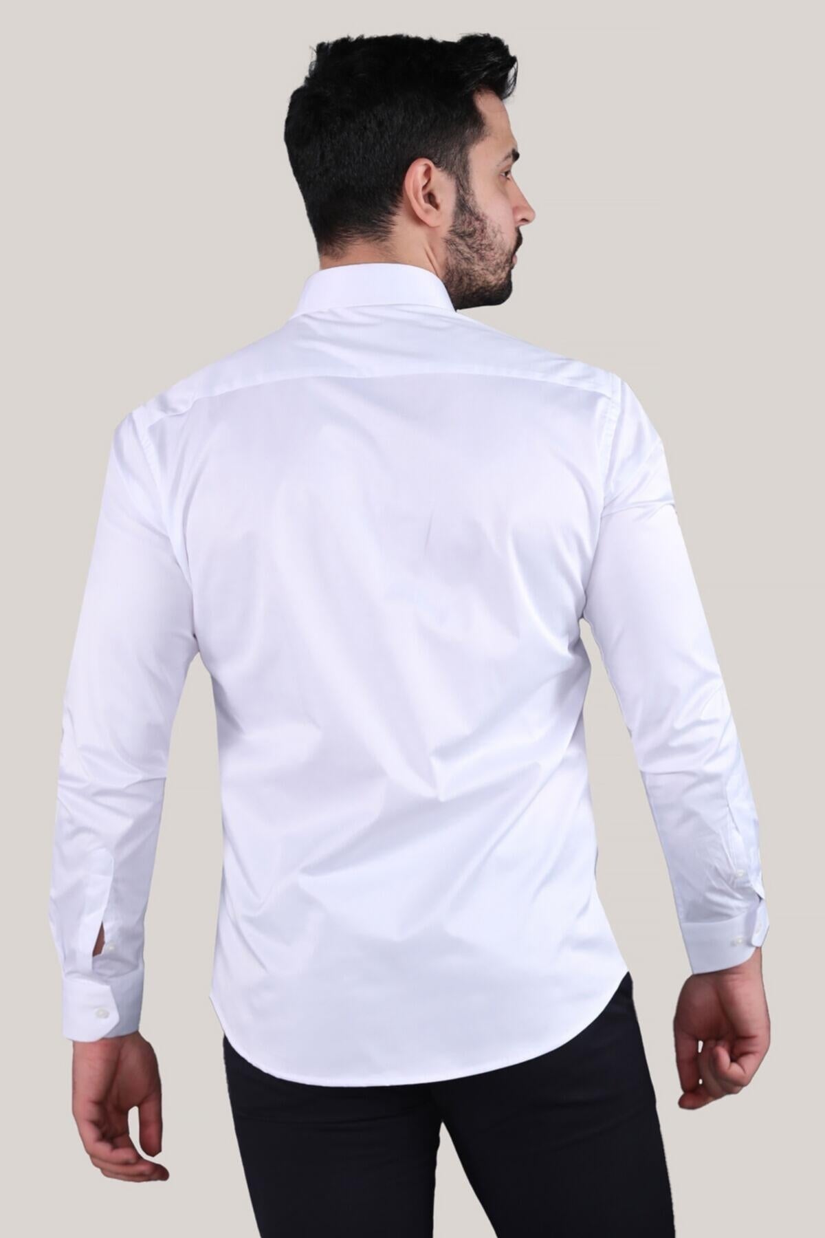 Erkek Saten Gömlek Beyaz