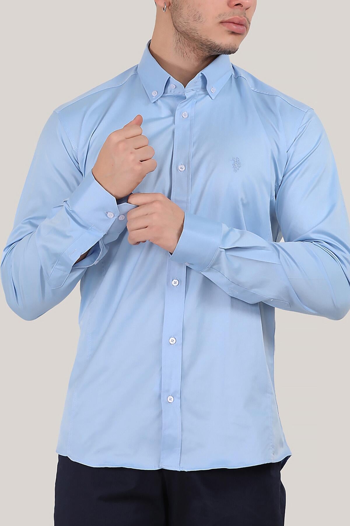 Erkek Saten Gömlek Mavi