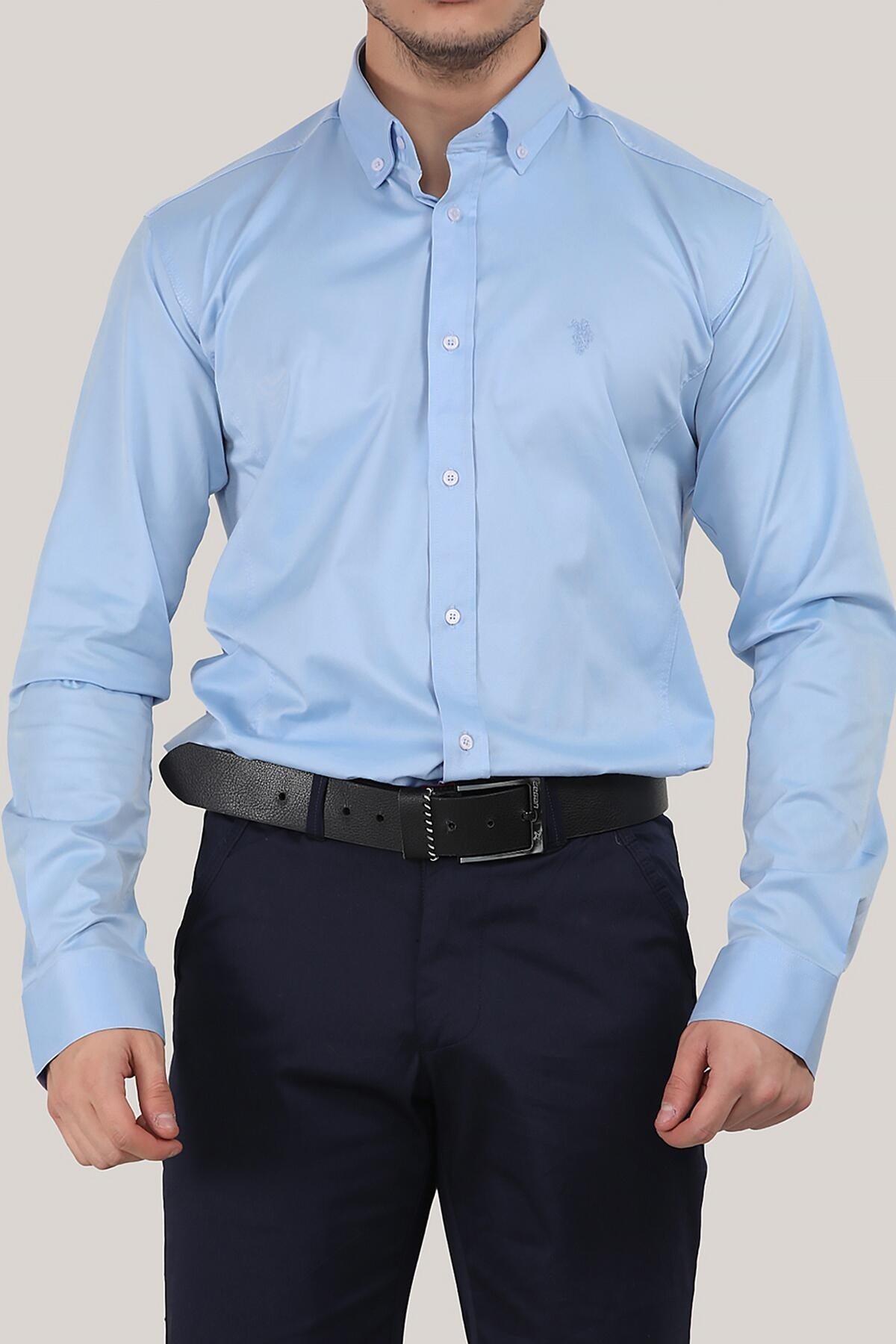 Erkek Saten Gömlek Mavi