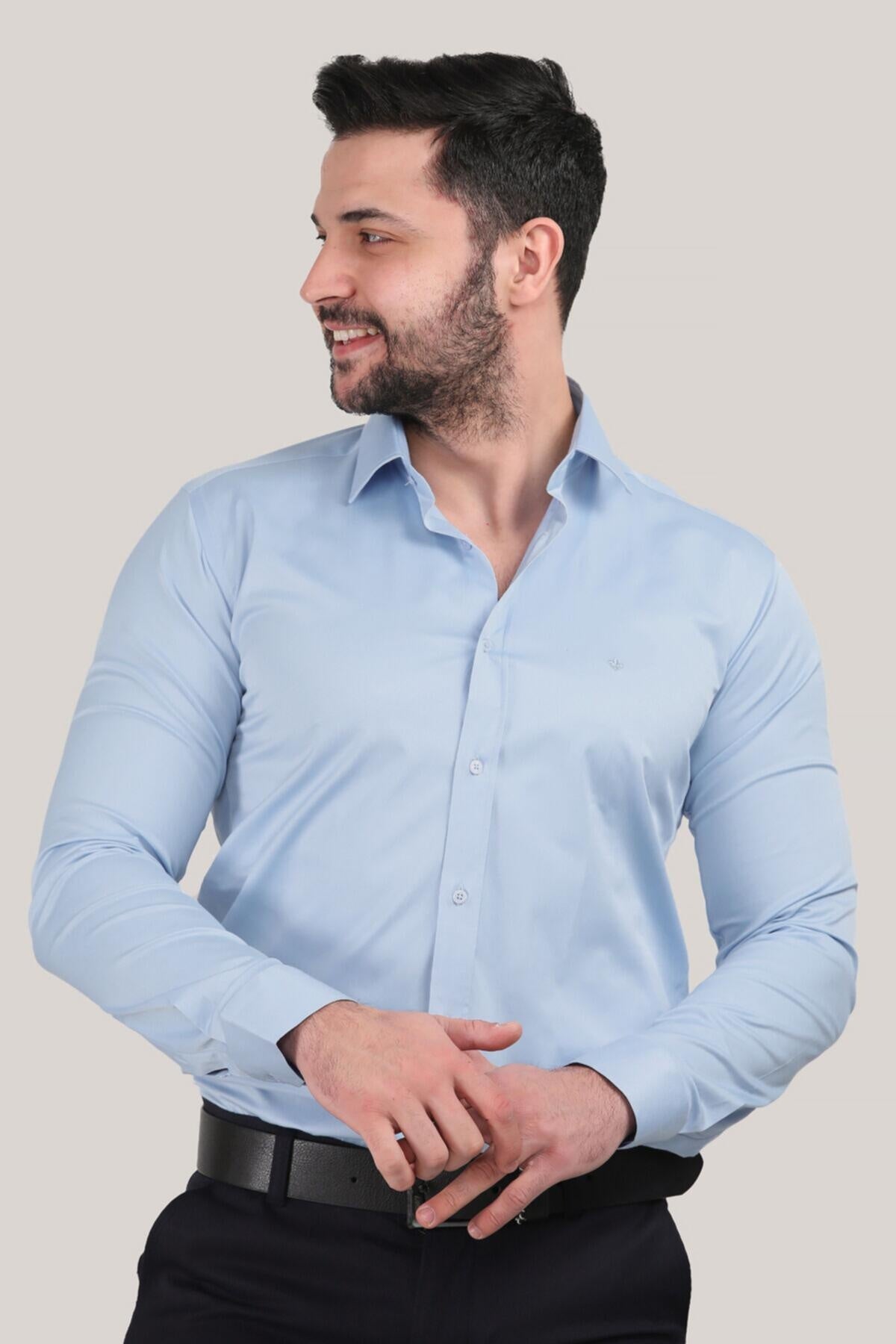 Erkek Saten Gömlek Bebe Mavisi