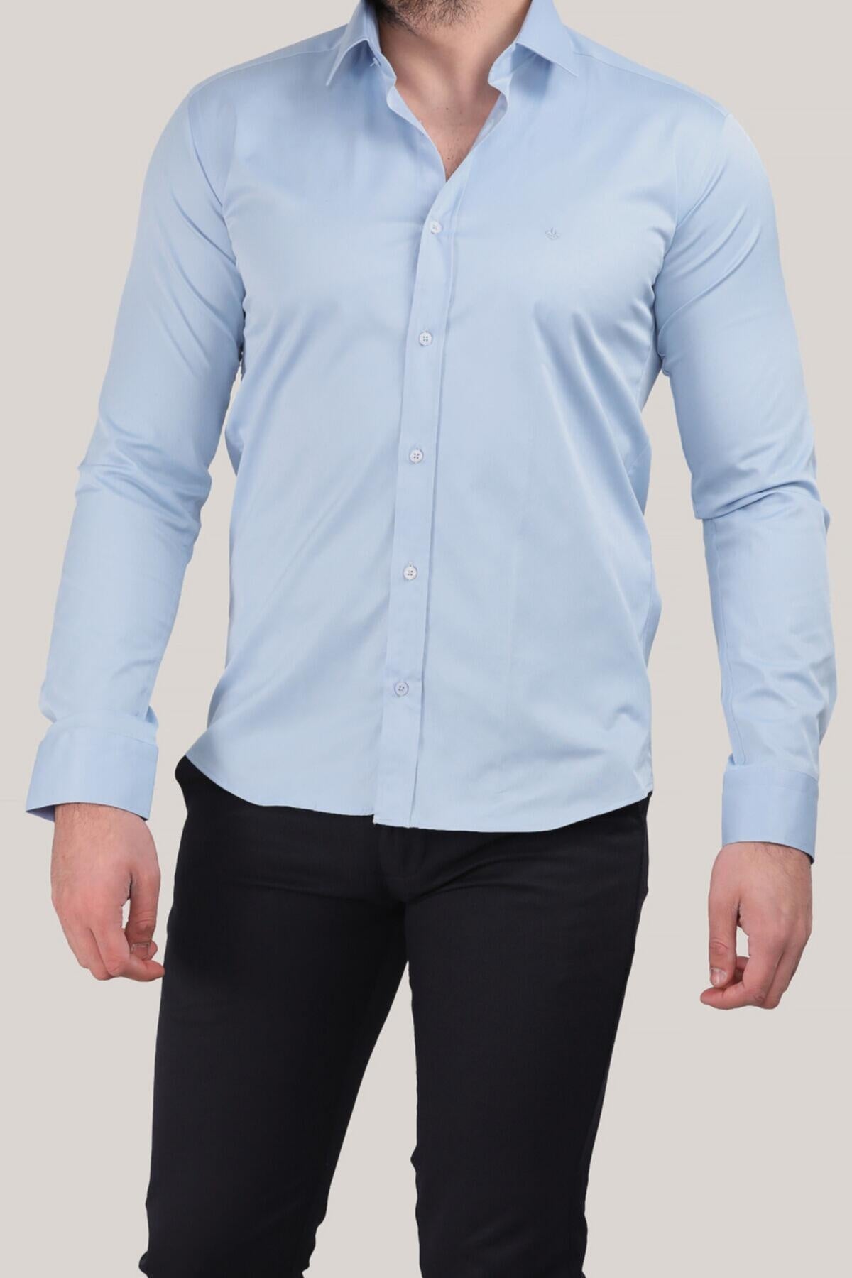 Erkek Saten Gömlek Bebe Mavisi