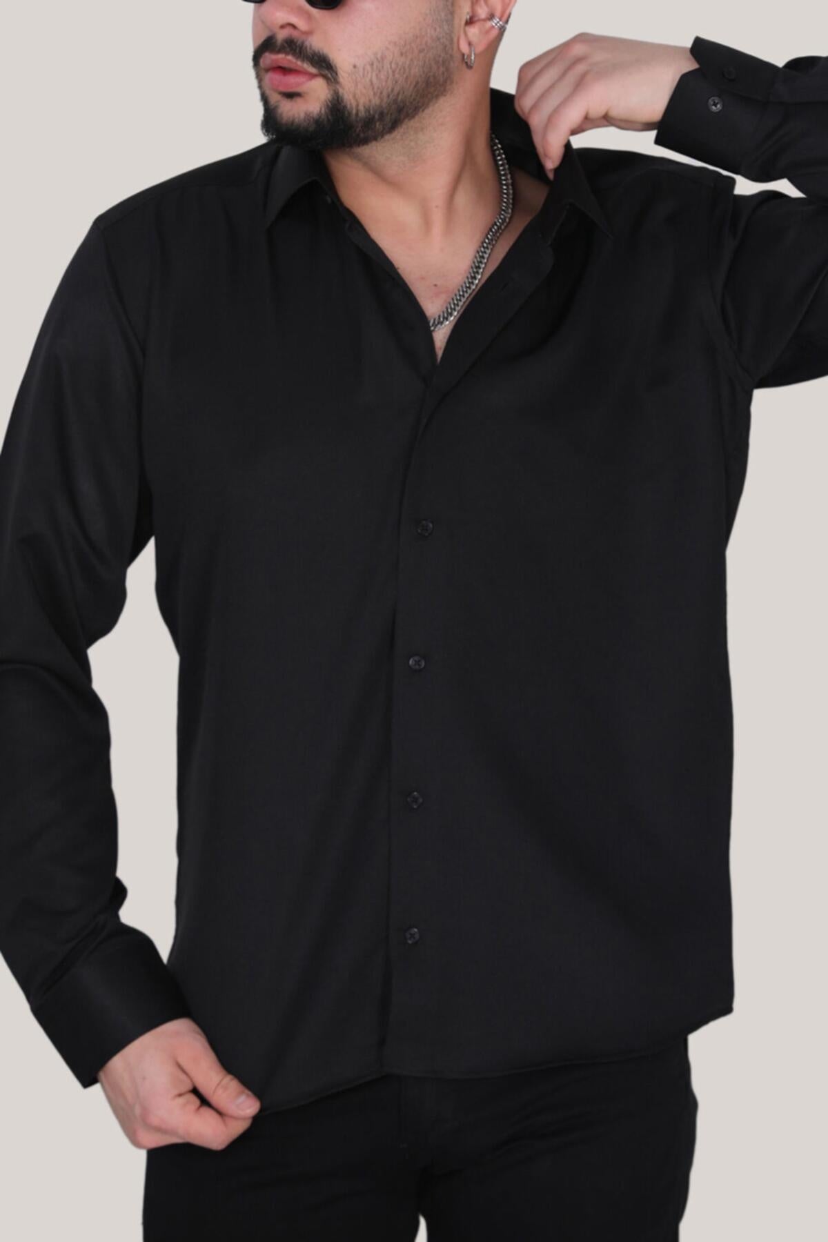Erkek Saten Gömlek Siyah