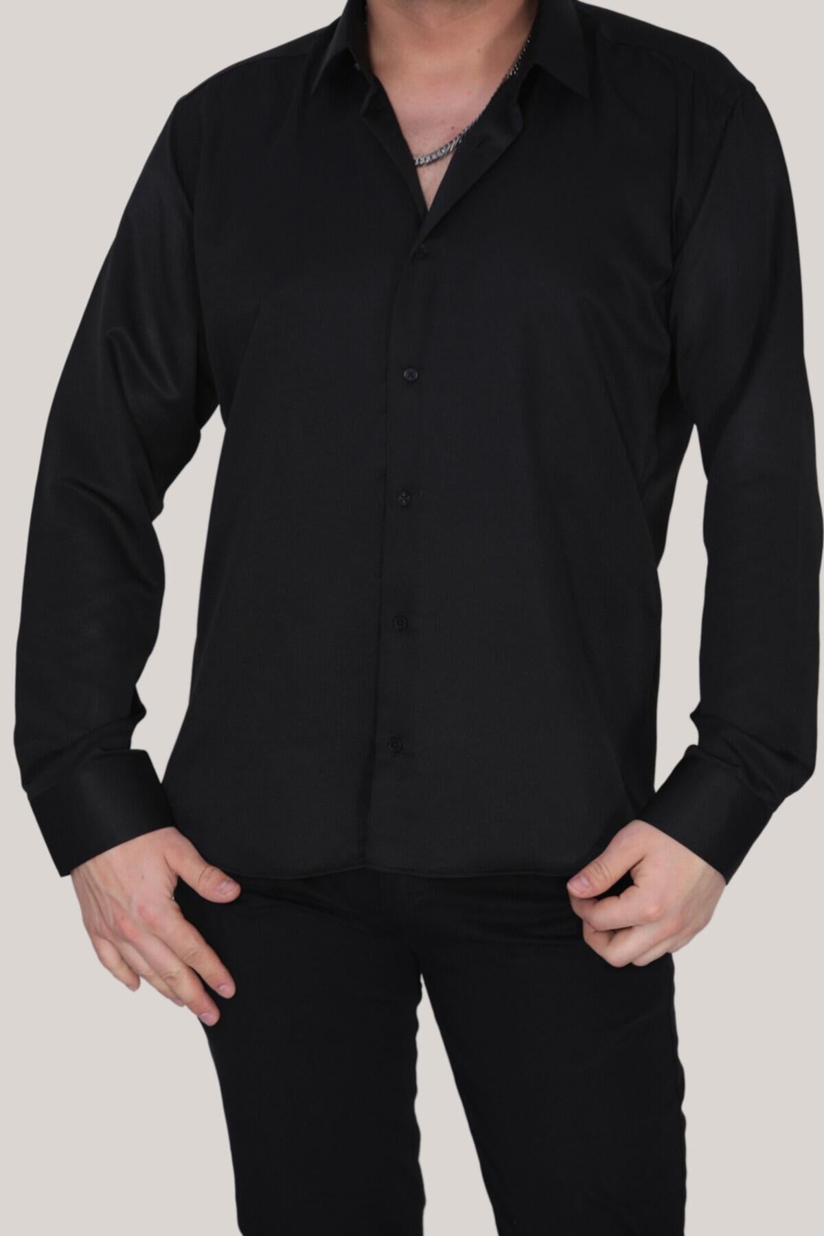 Erkek Saten Gömlek Siyah