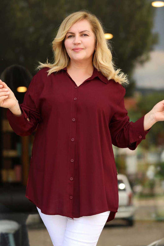 Büyük Beden Gömlek Bordo Bordo