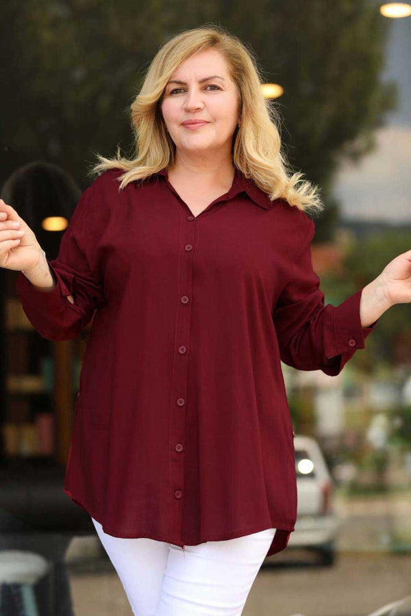 Büyük Beden Gömlek Bordo Bordo