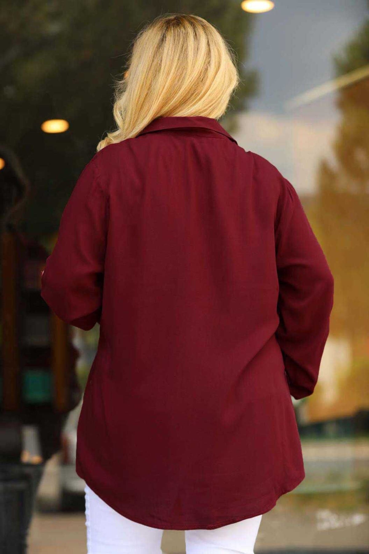 Büyük Beden Gömlek Bordo Bordo