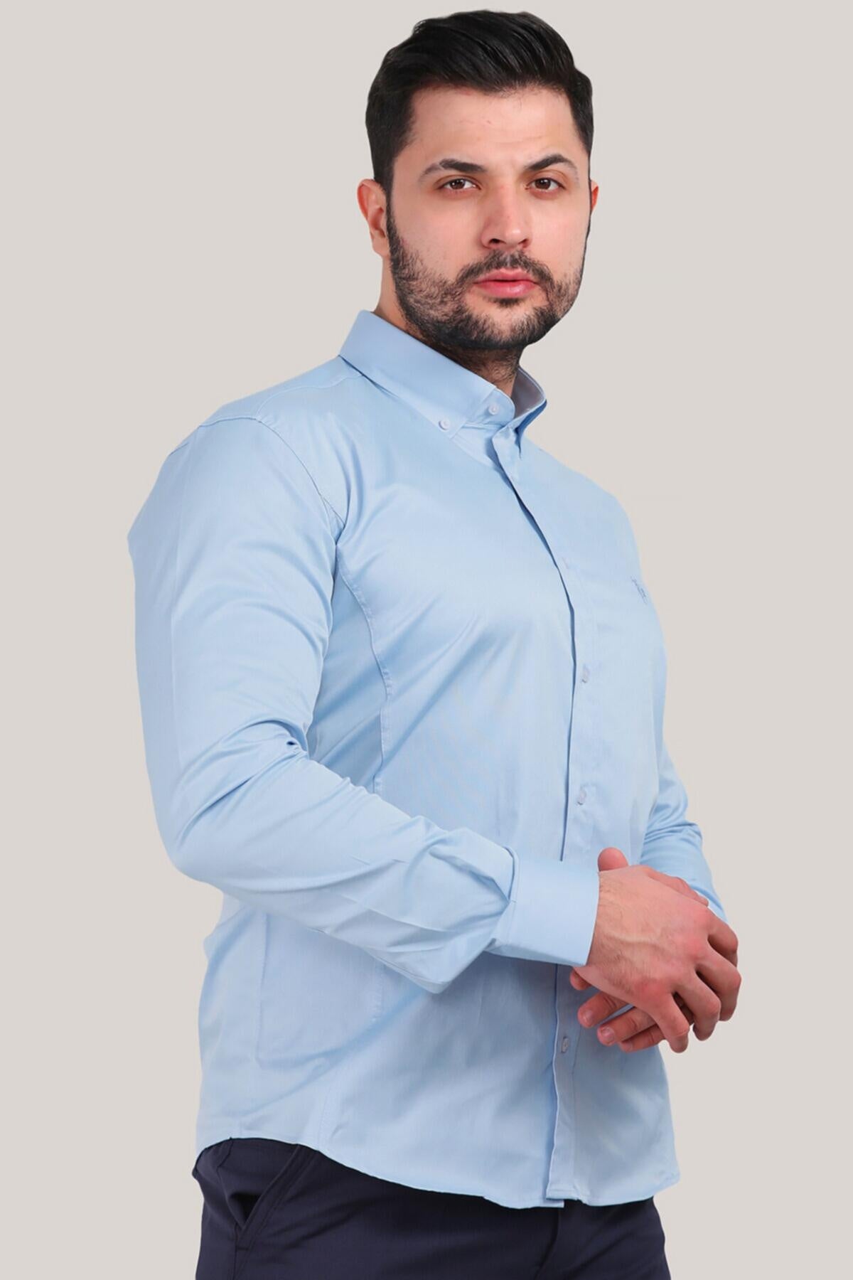 Erkek Saten Gömlek Mavi