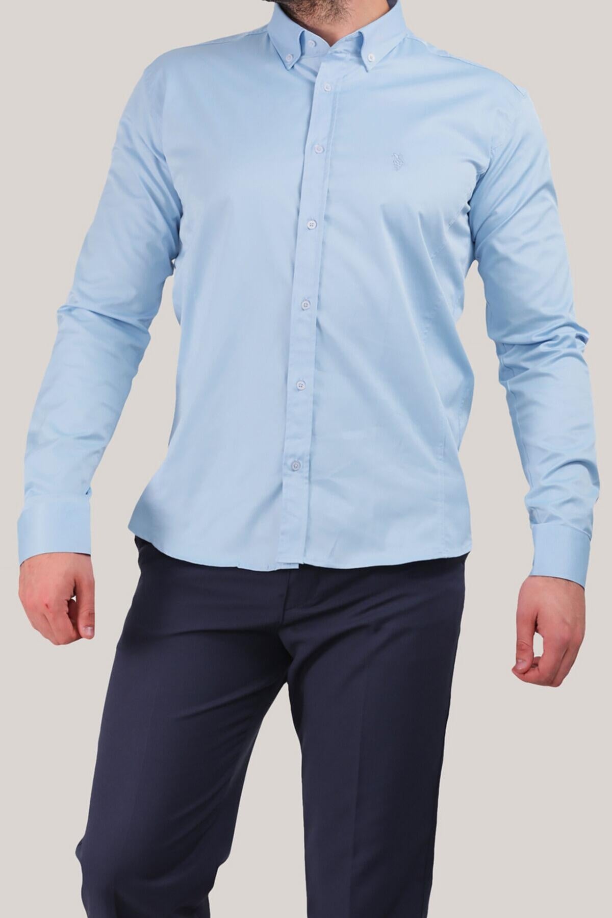 Erkek Saten Gömlek Mavi