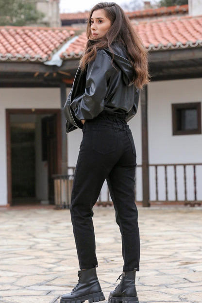 Kadın Mom Jeans Kot Pantolon  Siyah