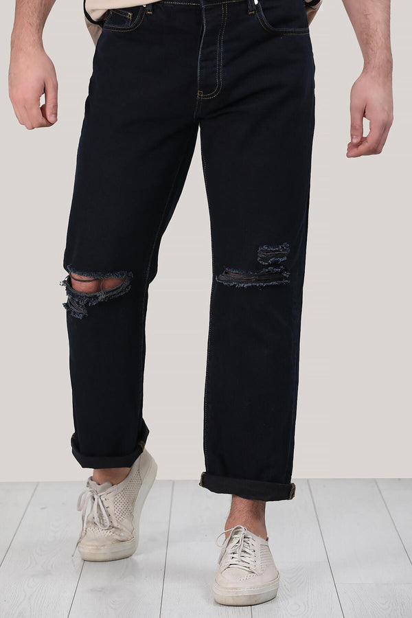 Erkek Yırtık Detaylı Pantolon Lacivert