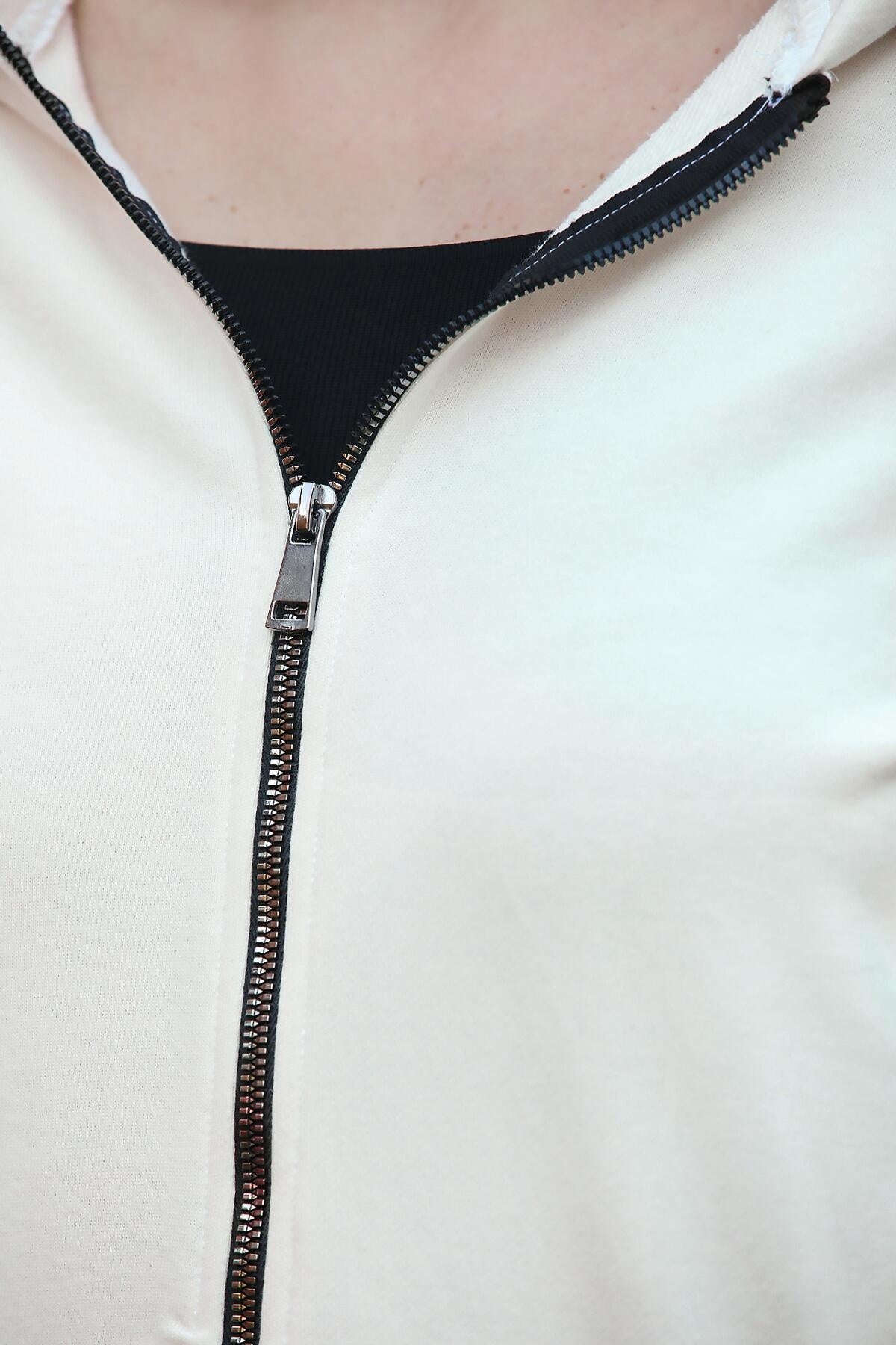 Kadın Fermuarlı Sweat Ekru