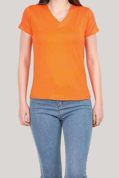 Kadın V Yaka T-shirt Turuncu
