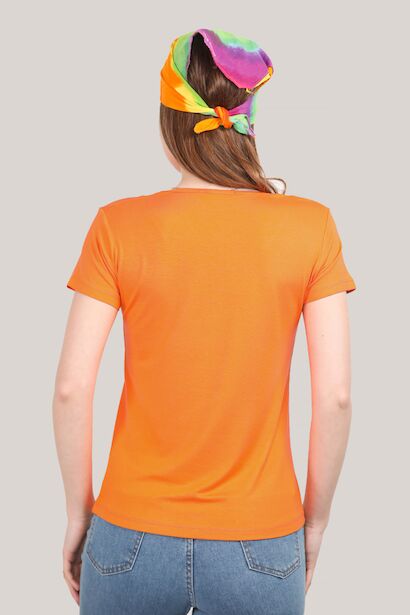 Kadın V Yaka T-shirt Turuncu