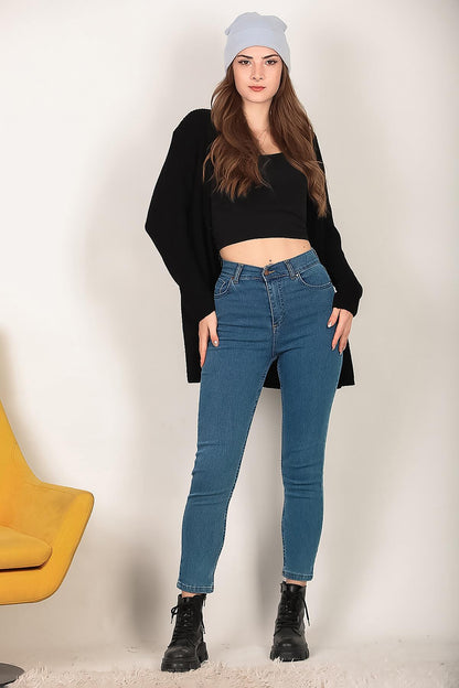 Kadın Likralı Mom Jeans Pantolon