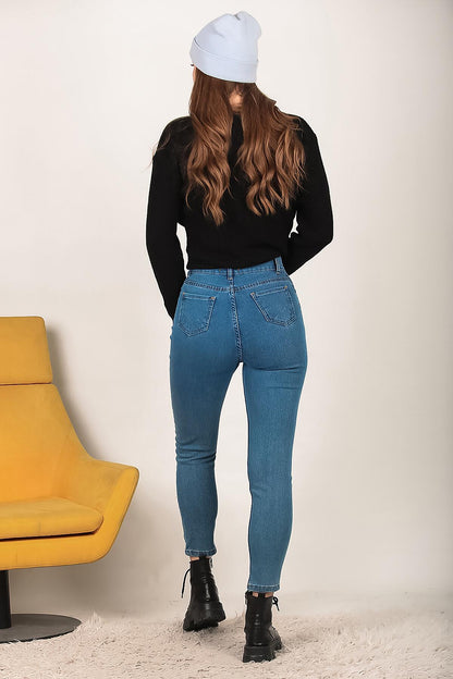 Kadın Likralı Mom Jeans Pantolon