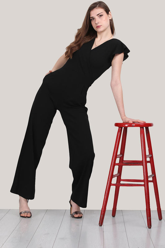Kadın V Yaka Tulum  Siyah